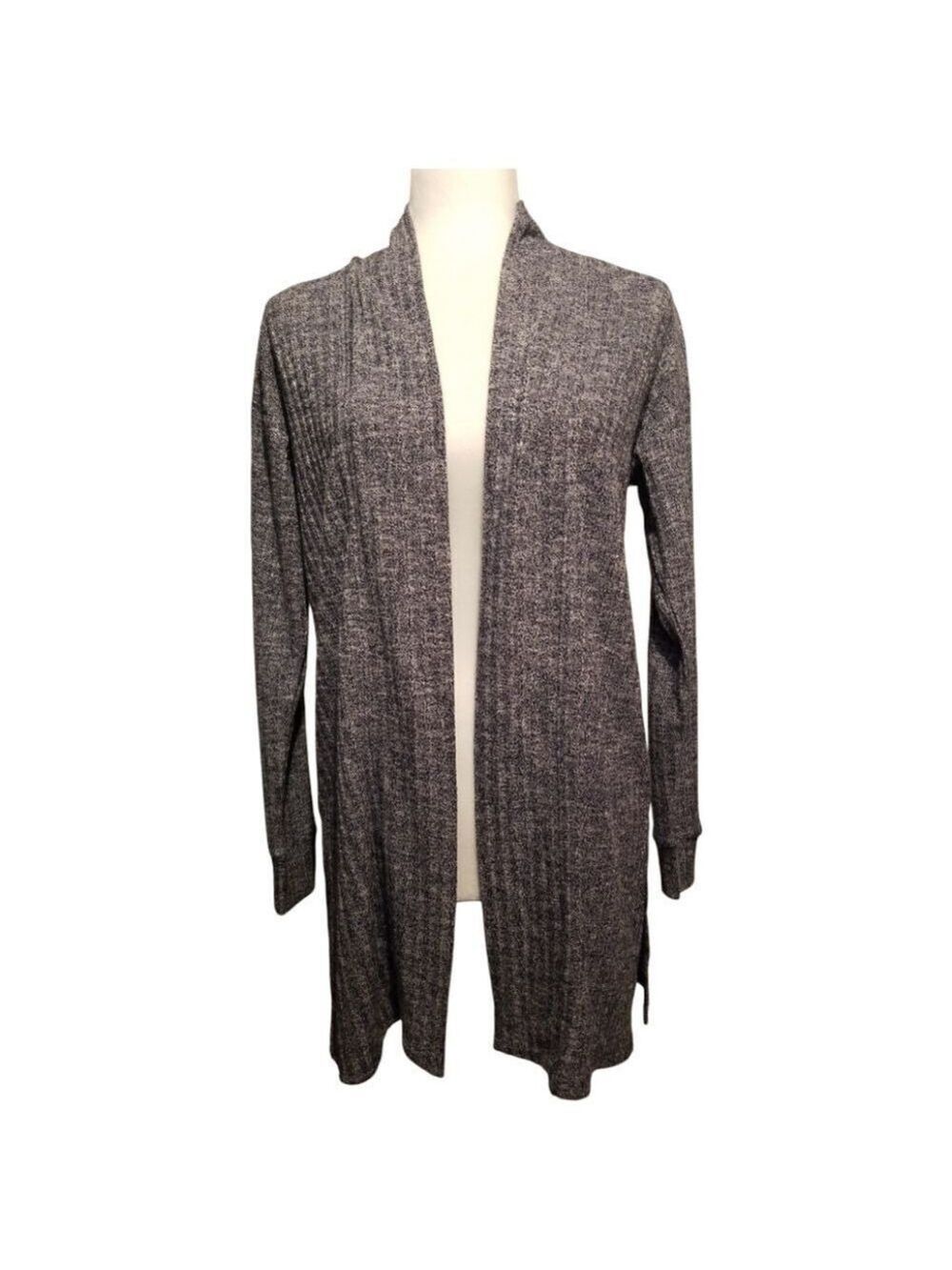 Loft Open Cardigan Mid Length Gray Chambray Size Small
